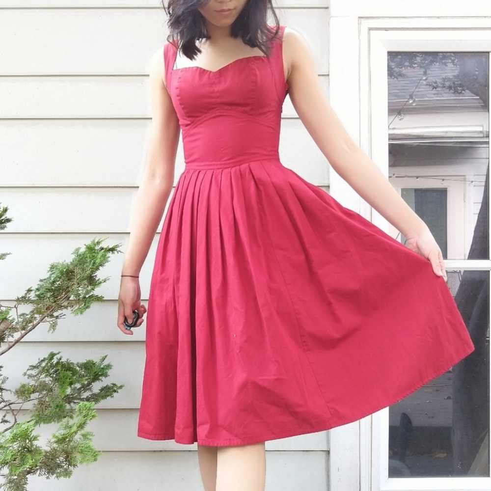 Brick Red Sweetheart Fit/Flare Dress w/ Pockets-XS